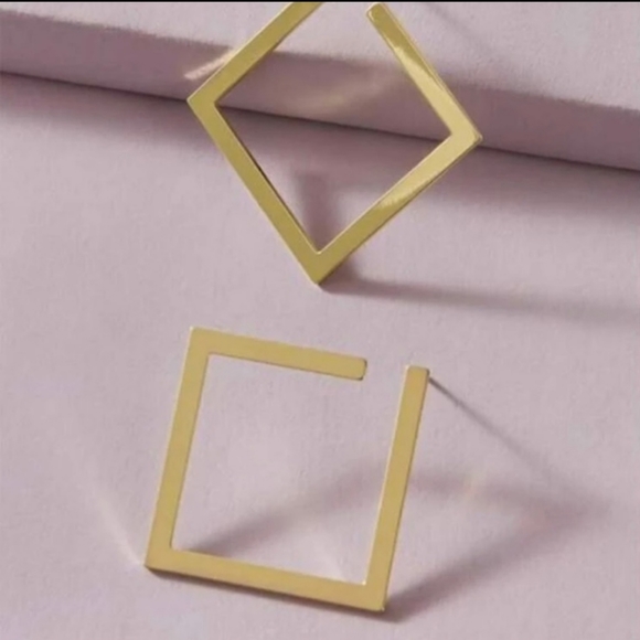 Gold Square Hoops | Modern Minimalist - Picture 3 of 4